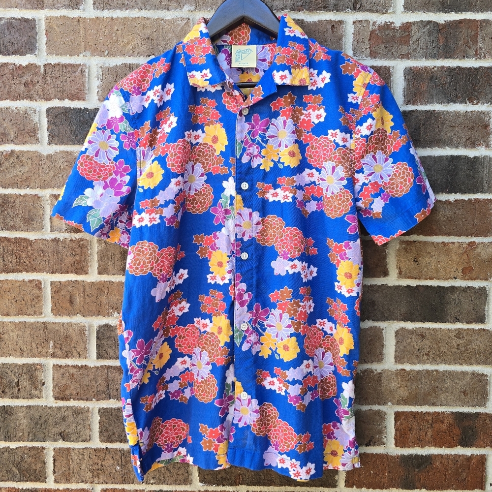 Thereabouts Blue Floral Button Down Shirt Tropical 90s Style Boys XL 18/20